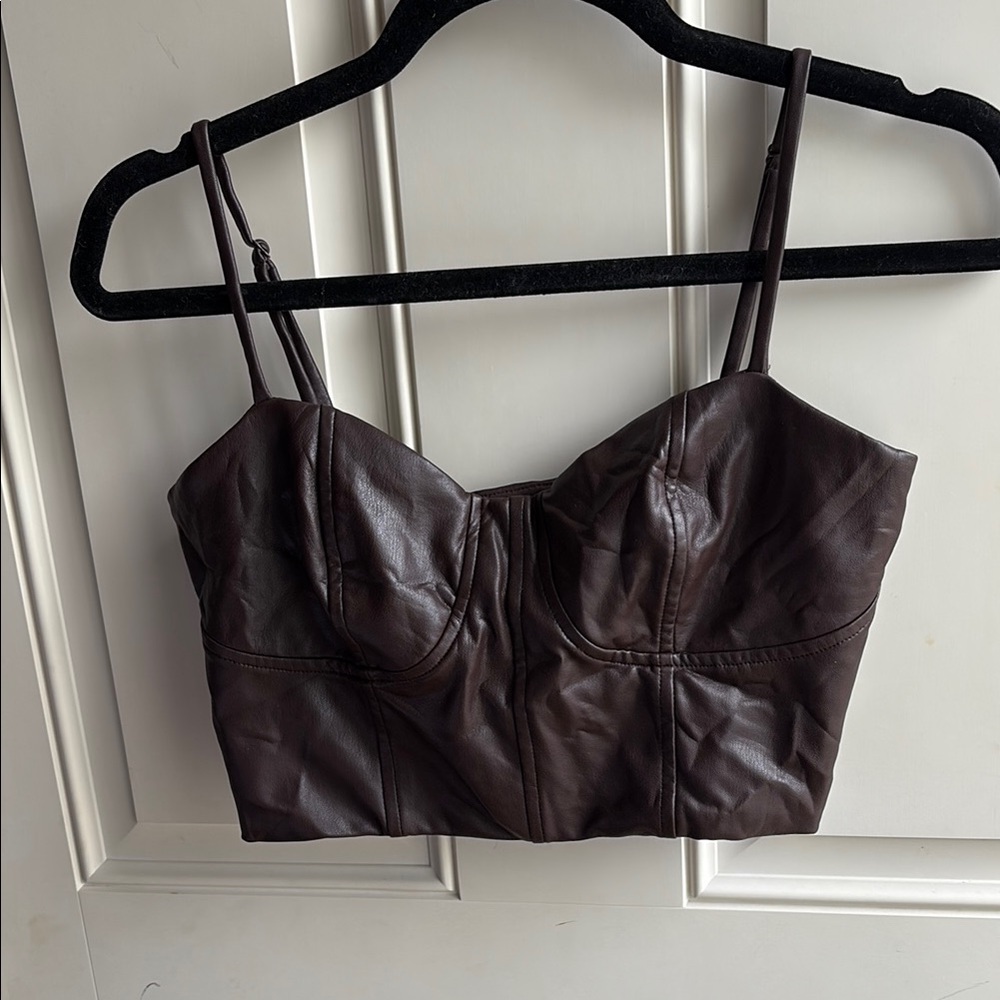 Express Brown Fitted Crop Bustier Tank Top